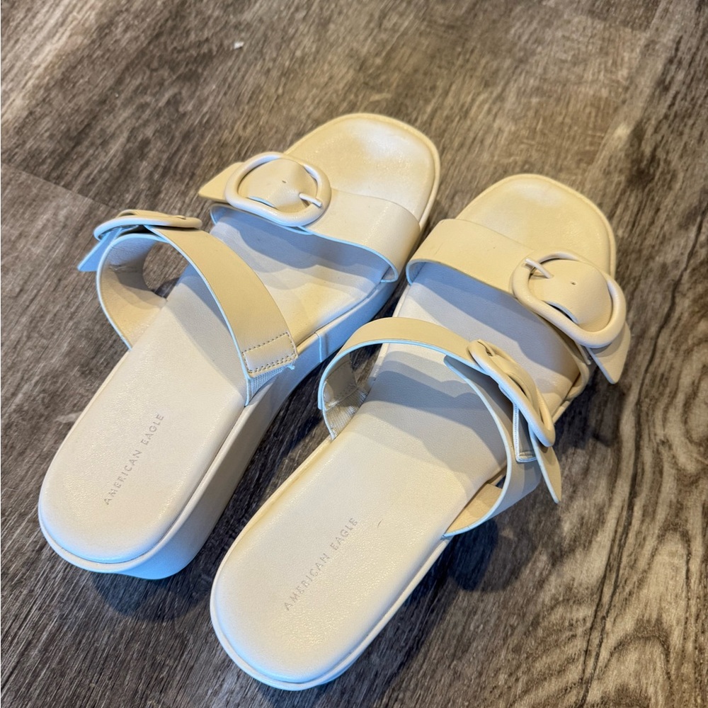 American Eagle Outfitters Cream Buckle Slide Sandals - Women's